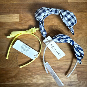 Janie and Jack Girls Headband Lot Yellow Box Stripe Navy Blue Gingham New